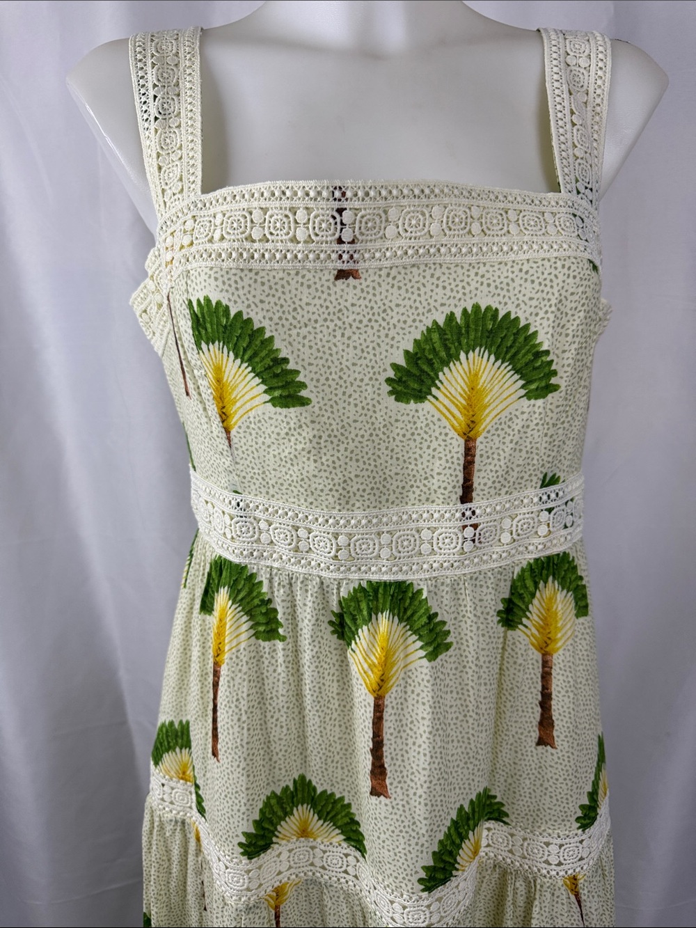 New Calypso St. Barth Cream Maxi Dress with Green & Yellow Palm Print size M - Picture 3 of 8